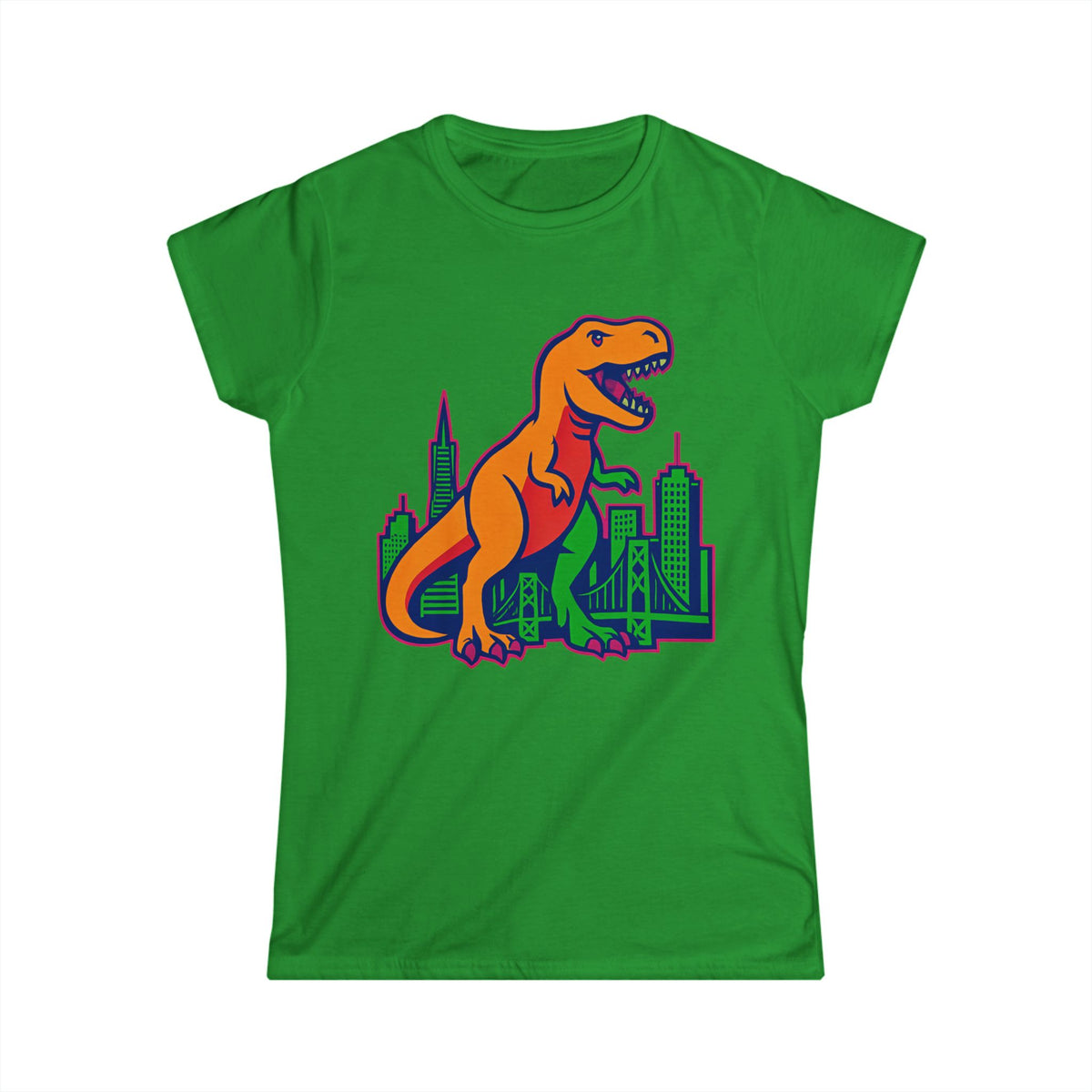 T‑Shirt — Retro Orange T‑Rex Cityscape Graphic Tee