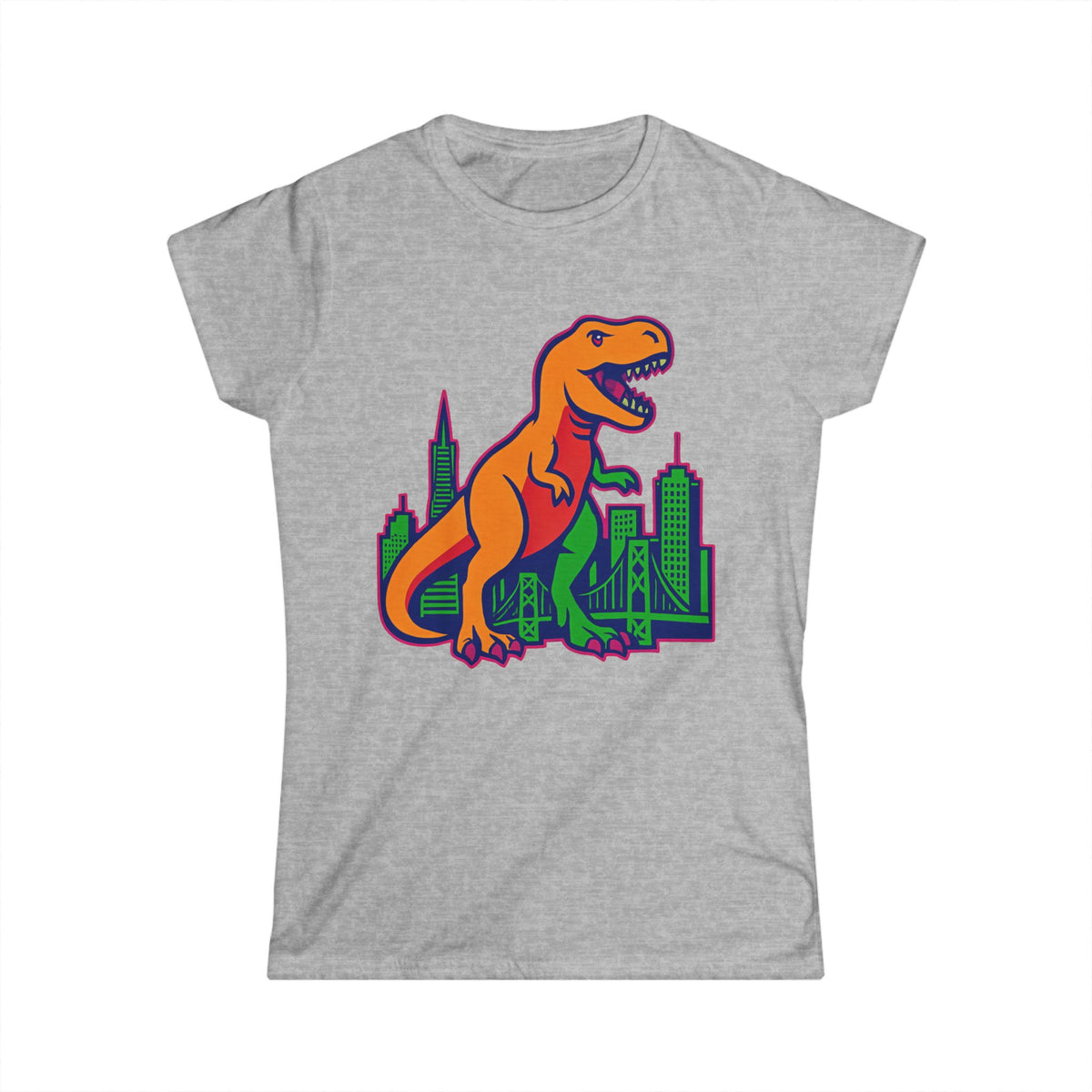 T‑Shirt — Retro Orange T‑Rex Cityscape Graphic Tee