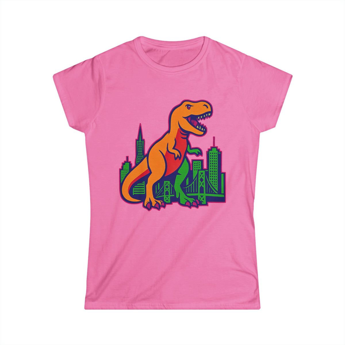 T‑Shirt — Retro Orange T‑Rex Cityscape Graphic Tee