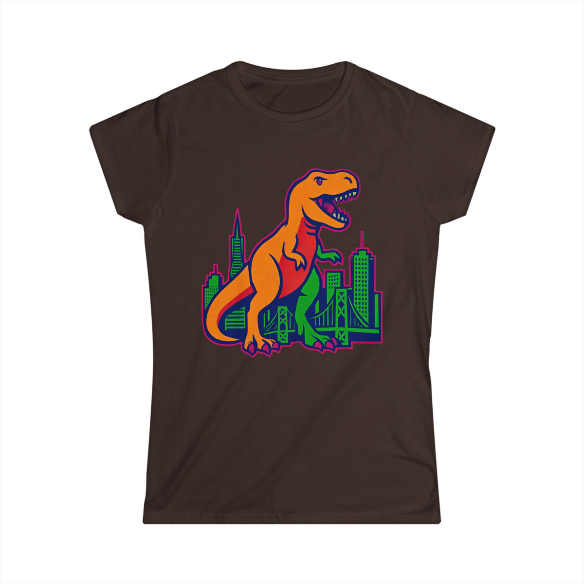 T‑Shirt — Retro Orange T‑Rex Cityscape Graphic Tee
