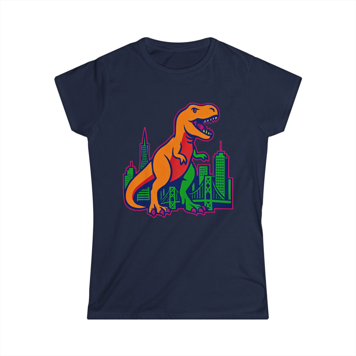 T‑Shirt — Retro Orange T‑Rex Cityscape Graphic Tee