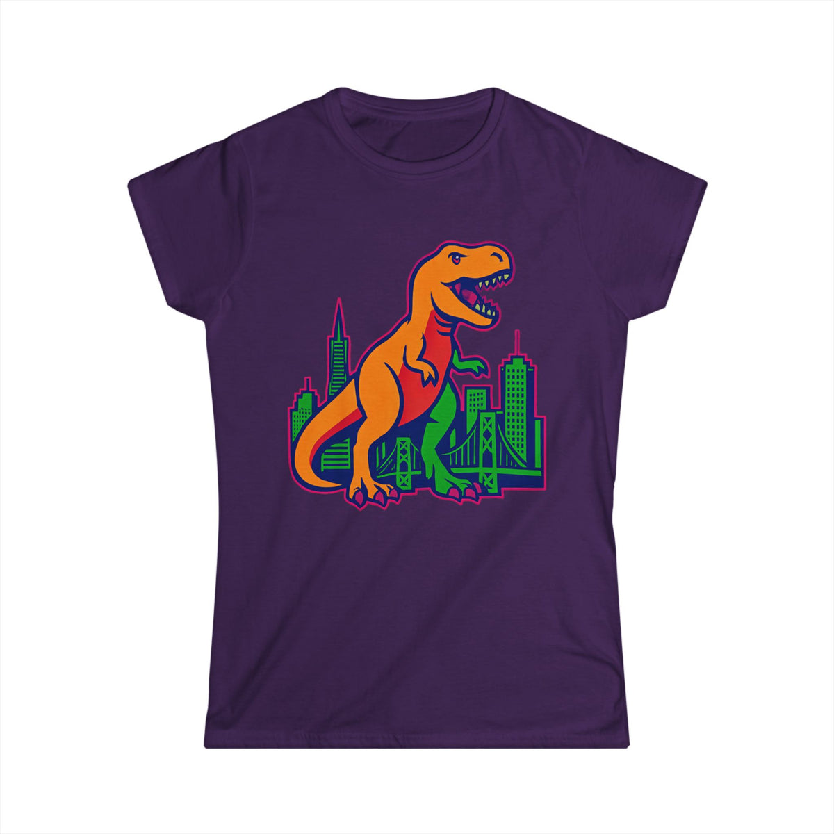 T‑Shirt — Retro Orange T‑Rex Cityscape Graphic Tee