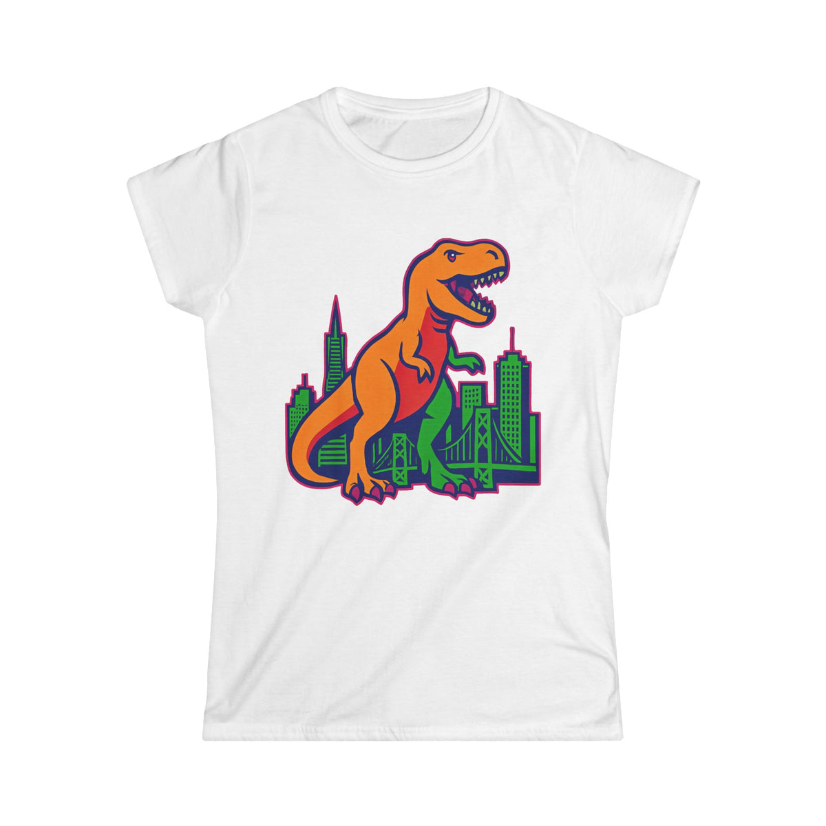 T‑Shirt — Retro Orange T‑Rex Cityscape Graphic Tee